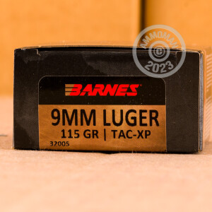A photo of a box of Barnes ammo in 9mm Luger.