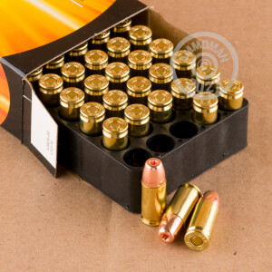 A photograph detailing the 9mm Luger ammo with JHP bullets made by Armscor.