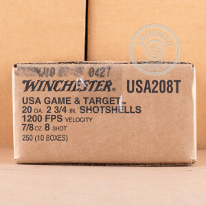 Photo detailing the 20 GAUGE WINCHESTER USA GAME & TARGET 2-3/4" 7/8 OZ. #8 SHOT (25 ROUNDS) for sale at AmmoMan.com.