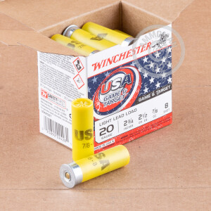 Image of the 20 GAUGE WINCHESTER USA GAME & TARGET 2-3/4" 7/8 OZ. #8 SHOT (25 ROUNDS) available at AmmoMan.com.