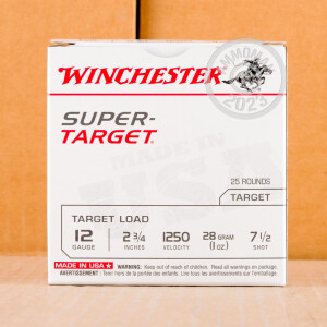Photo detailing the 12 GAUGE WINCHESTER SUPER TARGET 2-3/4" 1 OZ. #7.5 SHOT (250 ROUNDS) for sale at AmmoMan.com.