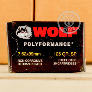 Image of the 7.62x39 WOLF POLYFORMANCE 125 GRAIN SP (1000 ROUNDS) available at AmmoMan.com.
