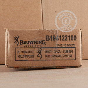  rounds of .22 Long Rifle ammo with Lead Hollow Point (LHP) bullets made by Browning.