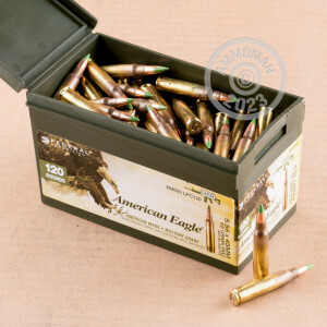 Image of bulk 5.56x45mm rifle ammunition at AmmoMan.com that's perfect for training at the range.