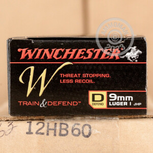 Photograph showing detail of 9MM LUGER WINCHESTER TRAIN & DEFEND 147 GRAIN JHP (200 ROUNDS)