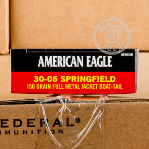 Photograph showing detail of .30-06 SPRINGFIELD FEDERAL AMERICAN EAGLE 150 GRAIN FMJ (20 ROUNDS)
