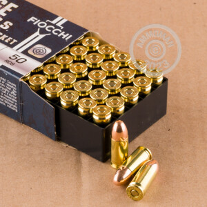 Photograph showing detail of 9MM LUGER FIOCCHI SHOOTING DYNAMICS 115 GRAIN FMJ (50 ROUNDS)