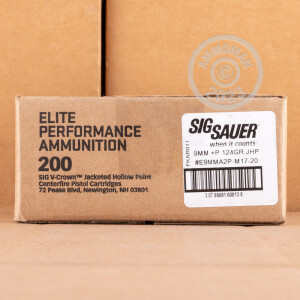 Image of 9mm Luger ammo by SIG that's ideal for home protection.