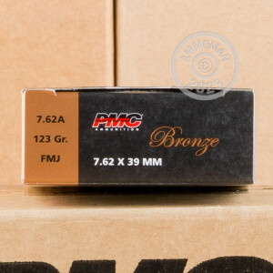 Photograph showing detail of 7.62X39 PMC BRONZE 123 GRAIN FMJ (20 ROUNDS)