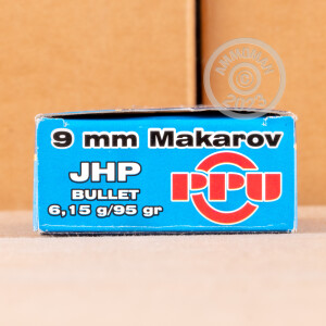 A photograph detailing the 9x18 Makarov ammo with JHP bullets made by Prvi Partizan.