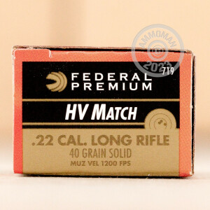 Photograph showing detail of 22 LR FEDERAL GOLD MEDAL HIGH VELOCITY MATCH 40 GRAIN LEAD ROUND NOSE (50 ROUNDS)