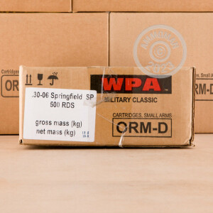 Photo detailing the 30-06 SPRINGFIELD WOLF MILITARY CLASSIC 168 GRAIN SOFT POINT (500 ROUNDS) for sale at AmmoMan.com.