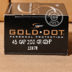 A photo of a box of Speer ammo in .45 GAP.
