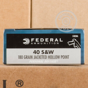 Photograph showing detail of 40 S&W FEDERAL PERSONAL DEFENSE 180 GRAIN JHP (20 ROUNDS)