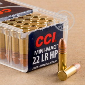 Photograph showing detail of 22 LR CCI MINI-MAG 36 GRAIN CPHP (5000 Rounds)