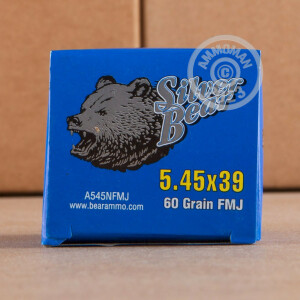 An image of bulk 5.45 x 39 Russian ammo made by Silver Bear at AmmoMan.com.