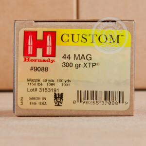 Photo detailing the 44 MAGNUM HORNADY CUSTOM 300 GRAIN XTP (200 ROUNDS) for sale at AmmoMan.com.