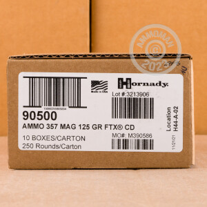 Photo detailing the 357 MAGNUM HORNADY CRITICAL DEFENSE 125 GRAIN FTX JHP (250 ROUNDS) for sale at AmmoMan.com.
