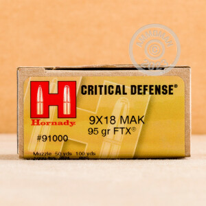 Image of the 9MM MAKAROV HORNADY CRITICAL DEFENSE 95 GRAIN JHP (25 ROUNDS) available at AmmoMan.com.