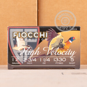 Image of the 12 GAUGE 2-3/4" FIOCCHI HIGH VELOCITY #5 SHOT (250 ROUNDS) available at AmmoMan.com.