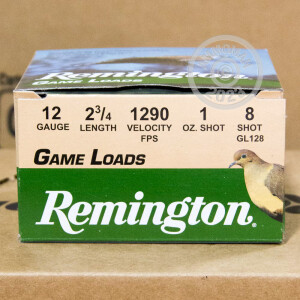 Photograph showing detail of 12 GAUGE REMINGTON GAME LOADS 2-3/4" 1 OZ. #8 SHOT (250 ROUNDS)