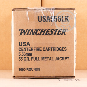 A photo of a box of Winchester ammo in 5.56x45mm.