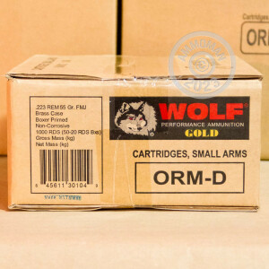 An image of 223 Remington ammo made by Wolf at AmmoMan.com.