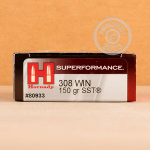 Photo detailing the 308 WIN HORNADY SUPERFORMANCE SST 150 GRAIN PT (20 ROUNDS) for sale at AmmoMan.com.