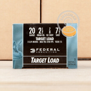 Photo detailing the 20 GAUGE FEDERAL TOP GUN 2-3/4" #7.5 SHOT (25 ROUNDS) for sale at AmmoMan.com.