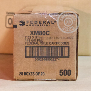 Photo detailing the 7.62x51MM FEDERAL 149 GRAIN FULL METAL JACKET (500 ROUNDS) for sale at AmmoMan.com.
