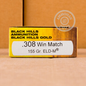Photograph showing detail of 308 WIN BLACK HILLS GOLD 155 GRAIN ELD MATCH (20 ROUNDS)
