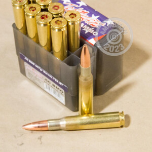 A photograph of 10 rounds of 647 grain .50 BMG ammo with a TSX bullet for sale.