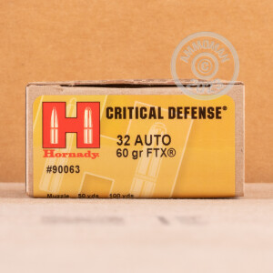 Photograph showing detail of 32 ACP HORNADY CRITICAL DEFENSE 60 GRAIN FTX (250 ROUNDS)