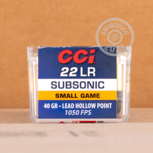 Photograph showing detail of 22 LR CCI SUBSONIC HP 40 GRAIN LHP (1000 ROUNDS)
