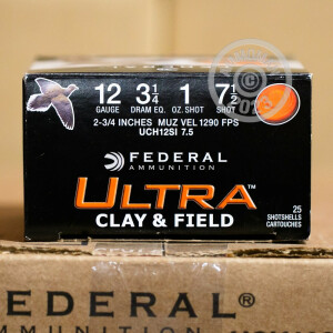 Image of the 12 GAUGE FEDERAL ULTRA CLAY & FIELD 2-3/4" #7.5 SHOT (25 ROUNDS) available at AmmoMan.com.