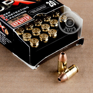 A photograph detailing the .380 Auto ammo with DPX bullets made by Corbon.