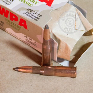 Photograph showing detail of 7.62X54R WOLF WPA 200 GRAIN SP (20 ROUNDS)