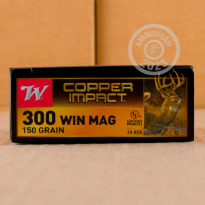 Photograph showing detail of 300 WIN MAG WINCHESTER COPPER IMPACT 150 GRAIN COPPER EXTREME POINT (20 ROUNDS)