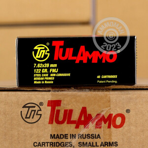 Photograph showing detail of 7.62x39MM TULA AMMO 122 GRAIN FULL METAL JACKET (40 ROUNDS)