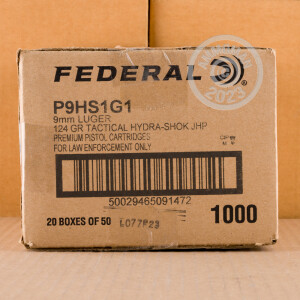 Photo detailing the 9MM LUGER FEDERAL HYDRA-SHOK 124 GRAIN JHP (50 ROUNDS) for sale at AmmoMan.com.