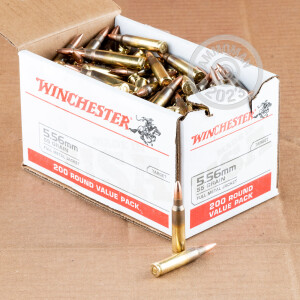 Image of bulk 5.56x45mm rifle ammunition at AmmoMan.com that's perfect for training at the range.