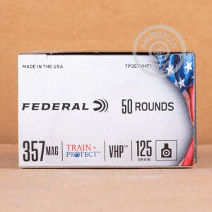 Image of the 357 MAGNUM FEDERAL TRAIN + PROTECT 125 GRAIN JHP (50 ROUNDS) available at AmmoMan.com.