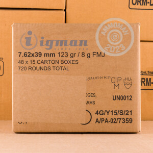 Image detailing the brass case and boxer primers on 720 rounds of Igman Ammunition ammunition.