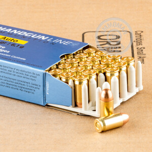 A photograph of 50 rounds of 94 grain .380 Auto ammo with a FMJ bullet for sale.