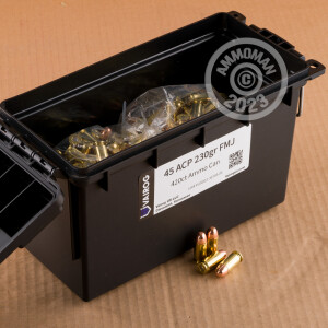 A photograph of 420 rounds of 230 grain .45 Automatic ammo with a FMJ bullet for sale.