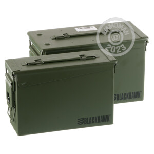 Photograph showing detail of 30 CAL & 50 CAL BLACKHAWK MIL-SPEC AMMO CANS BRAND NEW GREEN M19A1 & M2A1 (2 CANS)