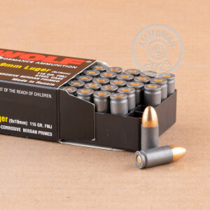 Photograph showing detail of 9MM WOLF 115 GRAIN FMJ (50 ROUNDS) **STEEL CASE**