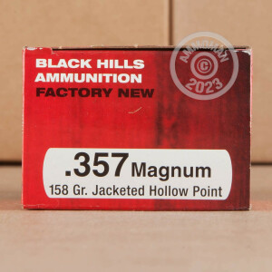 Photo detailing the 357 MAGNUM BLACK HILLS 158 GRAIN JHP (50 ROUNDS) for sale at AmmoMan.com.