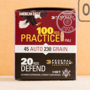 Photograph showing detail of 45 ACP FEDERAL COMBO PACK 230 GRAIN FMJ & JHP (120 ROUNDS)