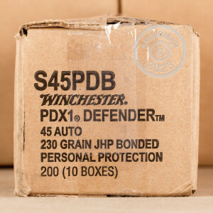 Photo detailing the 45 ACP WINCHESTER PDX1 DEFENDER 230 GRAIN JHP (200 ROUNDS) for sale at AmmoMan.com.